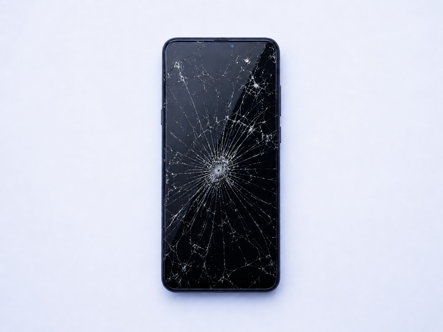 Smartphone avec écran cassé avant réparation chez STUFF Antibes